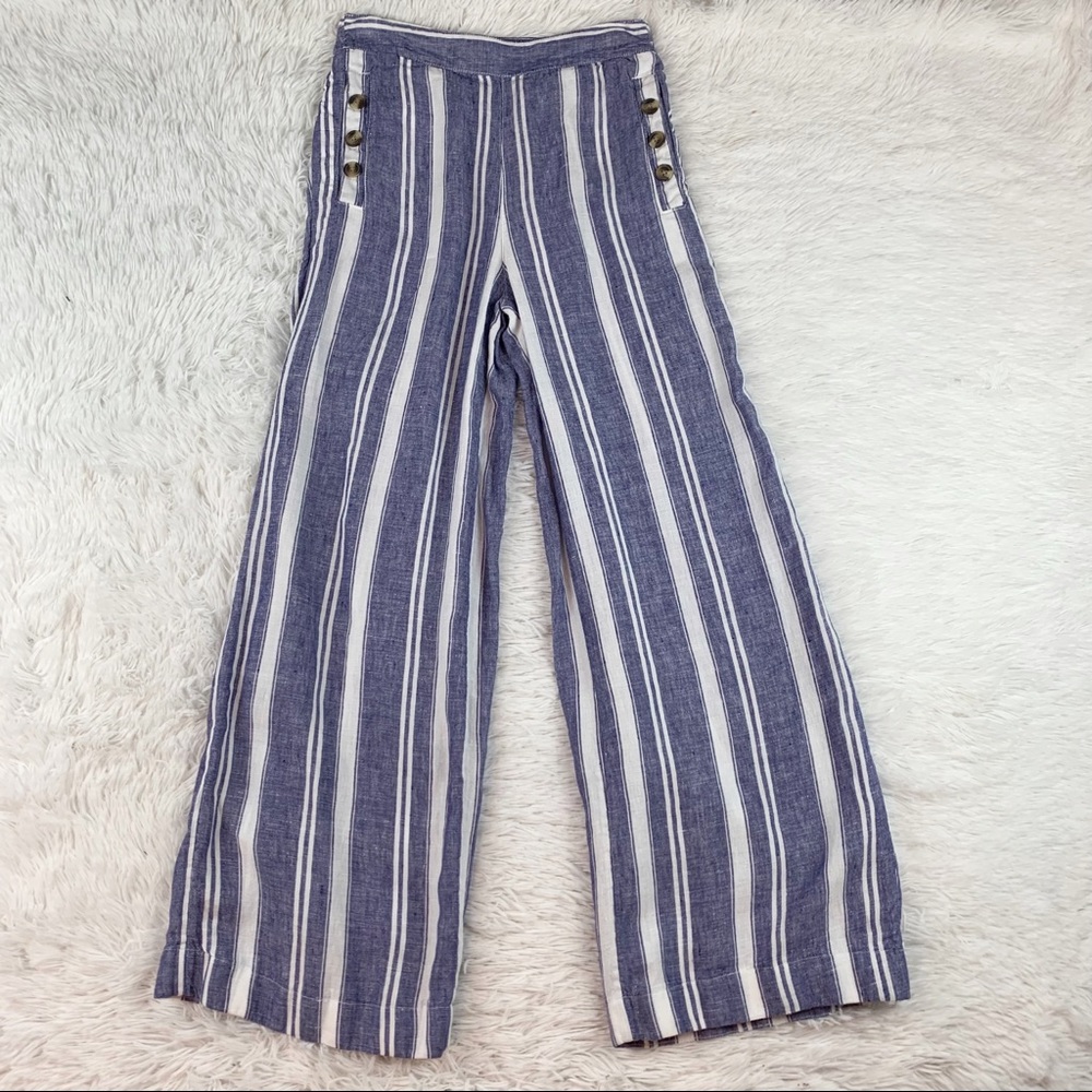 Christian Siriano high waisted striped wide leg sailor linen pants elastic waist